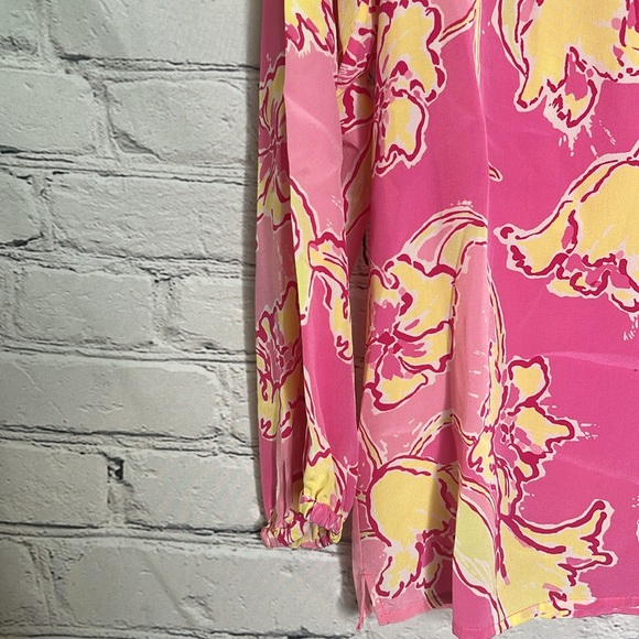 Lilly Pulitzer Pink & Yellow Long Sleeve Silk Top Size Small Excellent Condition - Picture 6 of 15